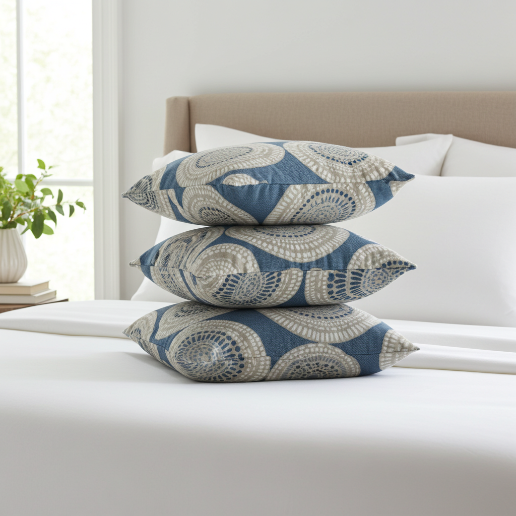 Seashell Haven Blue, cream Motif Luxury Throw Pillow