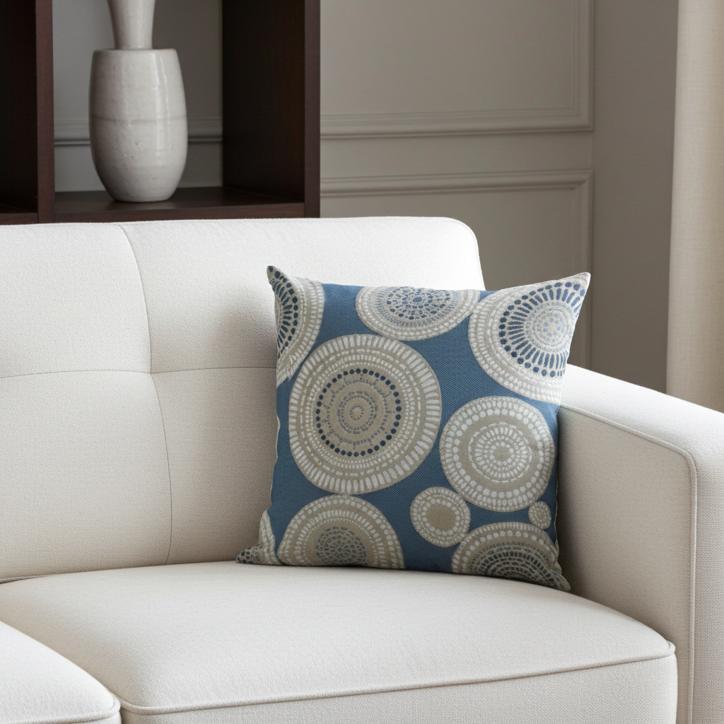 Seashell Haven Blue, cream Motif Luxury Throw Pillow