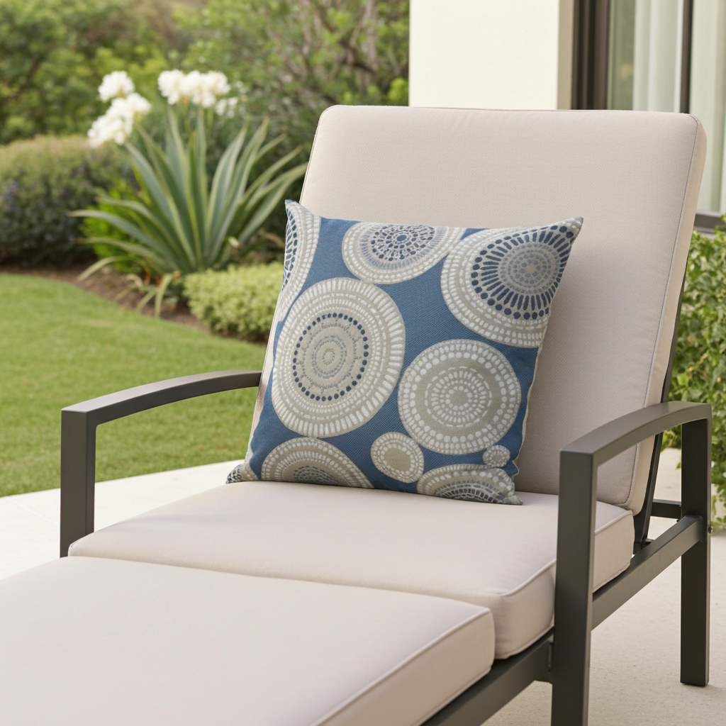 Seashell Haven Blue, cream Motif Luxury Throw Pillow
