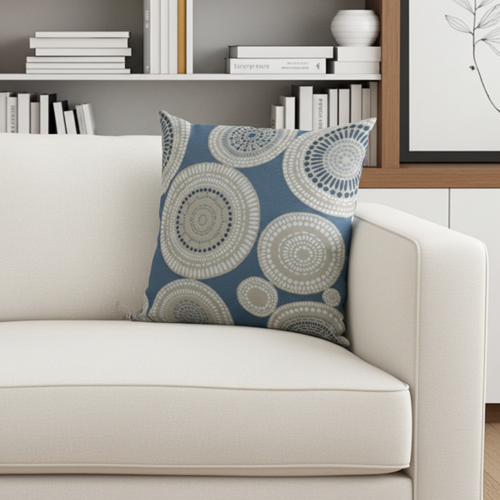 Seashell Haven Blue, cream Motif Luxury Throw Pillow