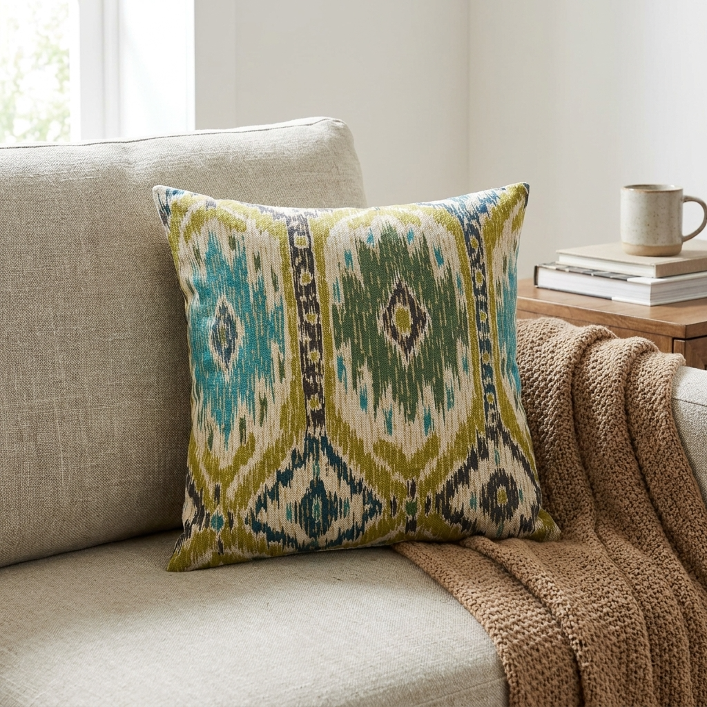 Green Avalanche Green Ikat Luxury Outdoor/Indoor Throw Pillow