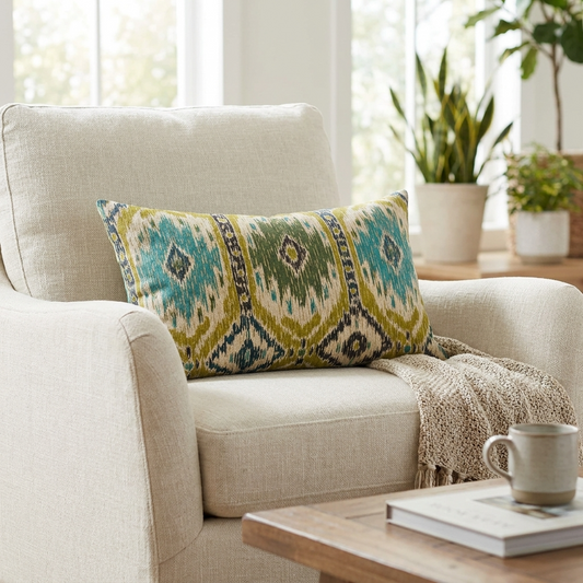 Green Avalanche Green Ikat Luxury Outdoor/Indoor Throw Pillow