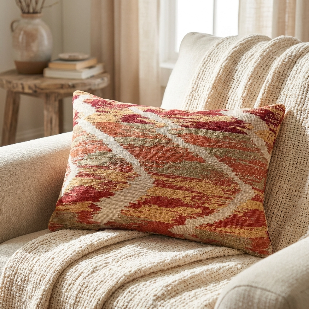 Tangelo Avalanche Orange Ikat Luxury Outdoor/Indoor Throw Pillow