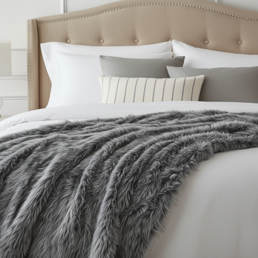 Wolf Faux Fur Grey Luxury Throw