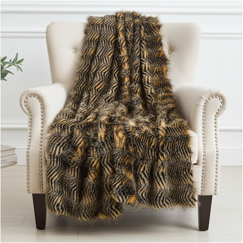 Porcupine Mocha Faux Fur Luxury Throw