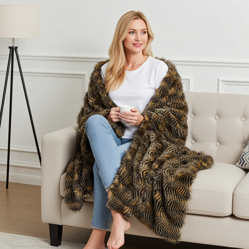 Porcupine Mocha Faux Fur Luxury Throw