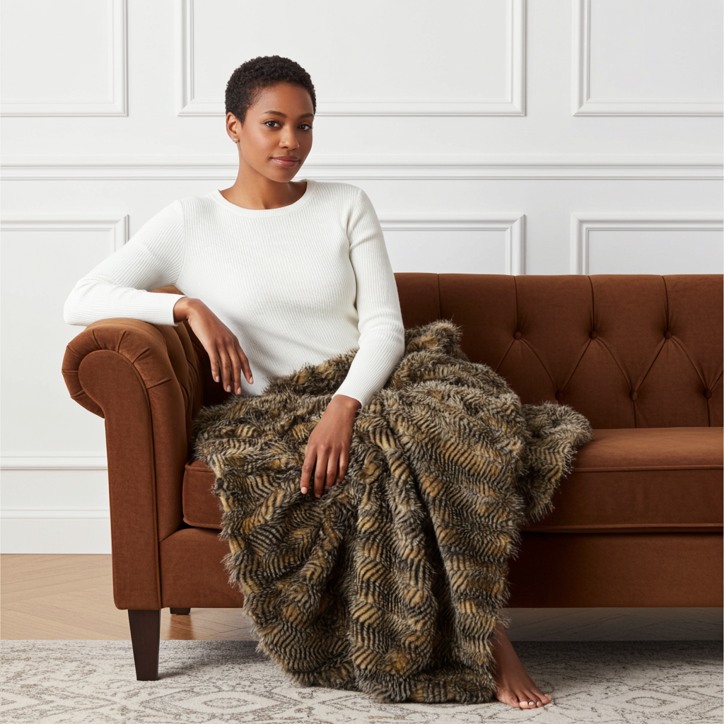 Porcupine Mocha Faux Fur Luxury Throw