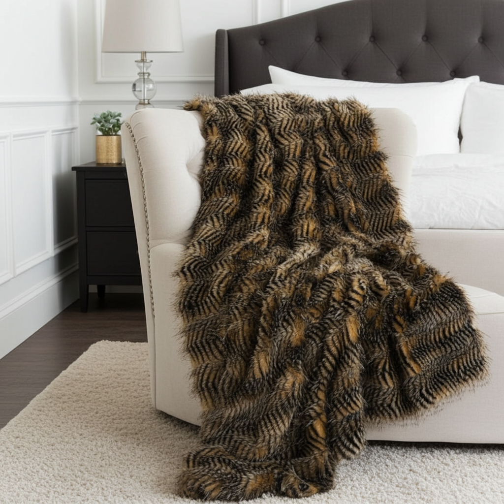 Porcupine Mocha Faux Fur Luxury Throw