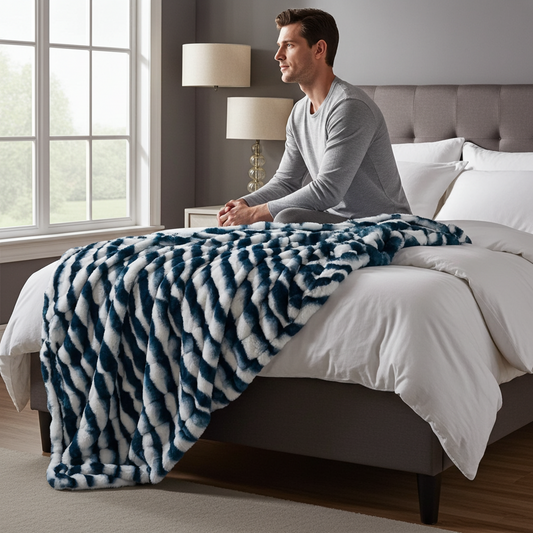 Plutus White Navy Snow Chinchilla Faux Fur Luxury Throw Blanket