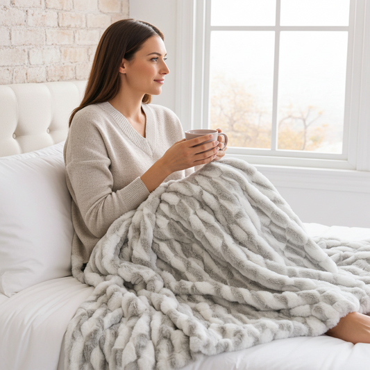 Plutus White Silver Snow Chinchilla Faux Fur Luxury Throw Blanket