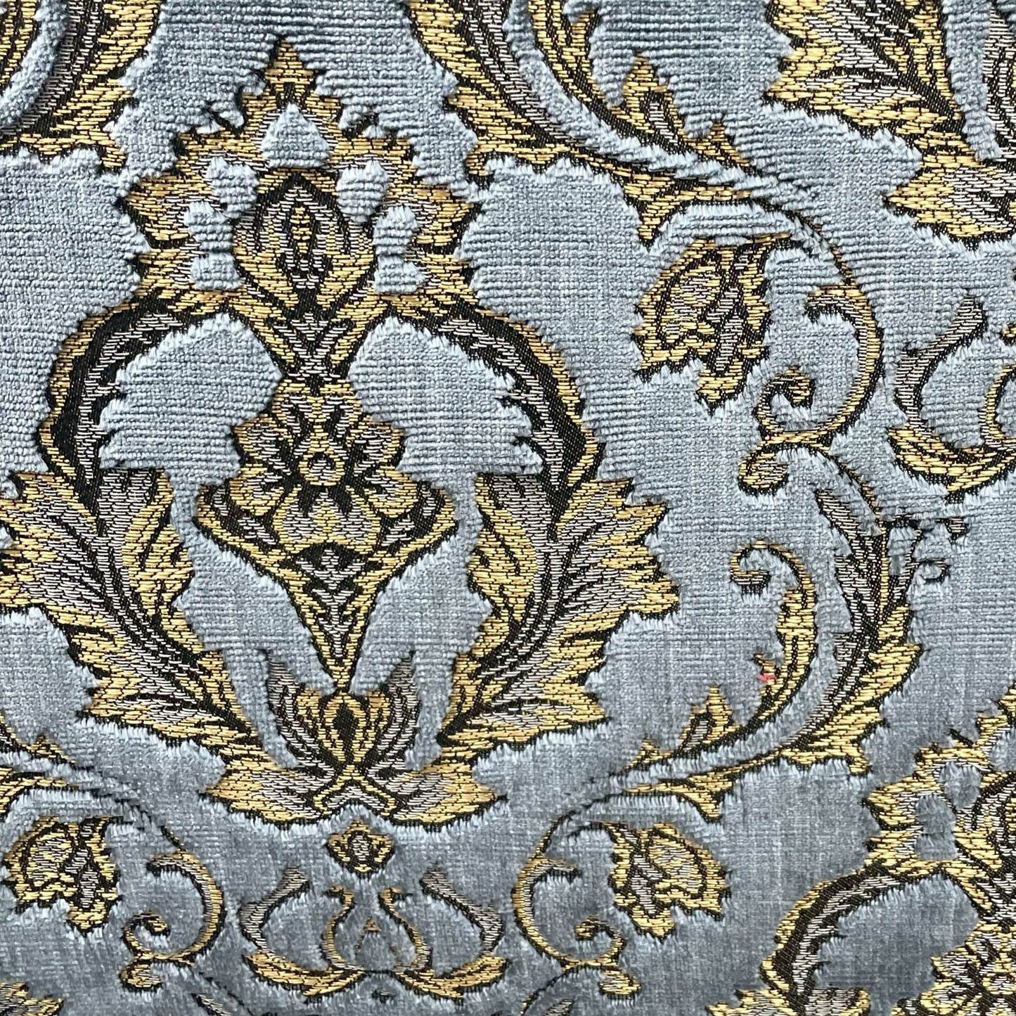 Plutus Versailles Grandeur Damask Gray Gold Velvet Luxury Throw Pillow - Plutus Brands