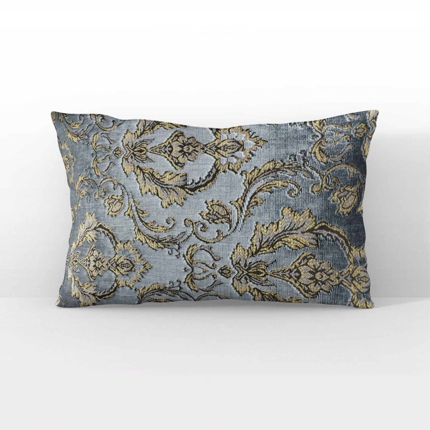 Plutus Versailles Grandeur Damask Gray Gold Velvet Luxury Throw Pillow - Plutus Brands