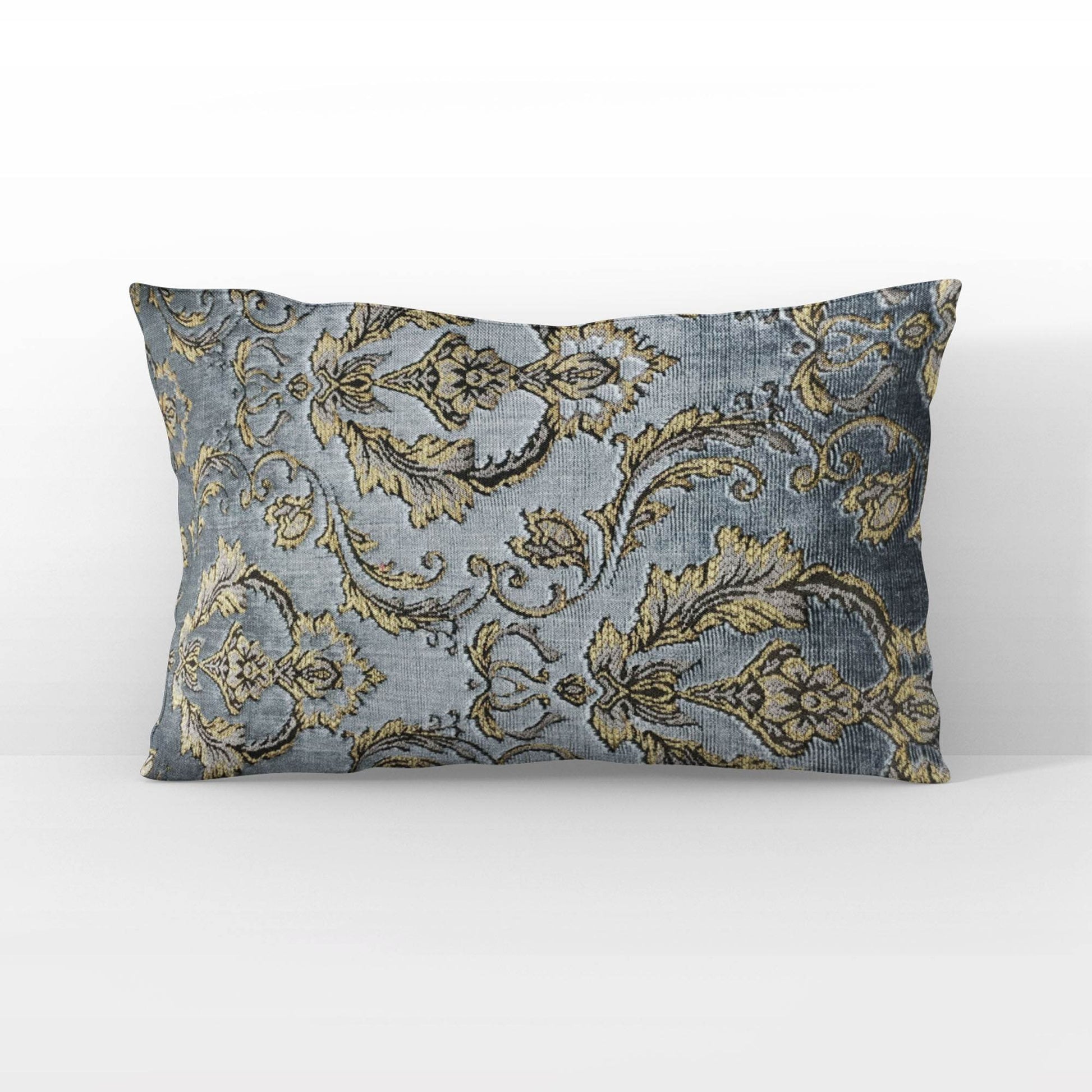 Plutus Versailles Grandeur Damask Gray Gold Velvet Luxury Throw Pillow - Plutus Brands