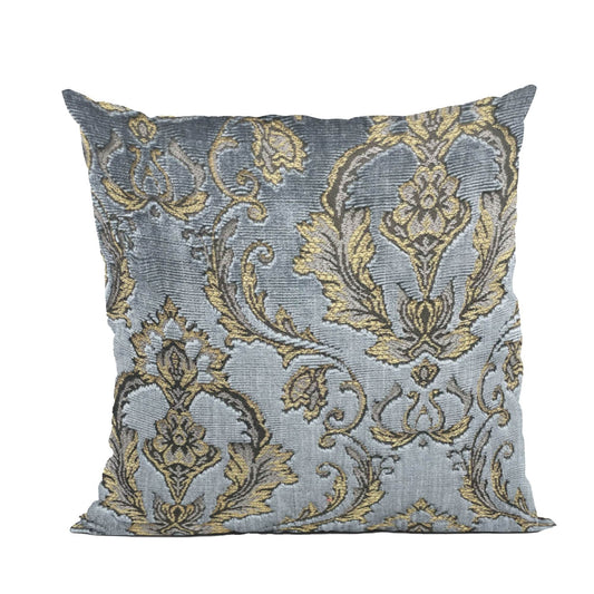 Plutus Versailles Grandeur Damask Gray Gold Velvet Luxury Throw Pillow - Plutus Brands