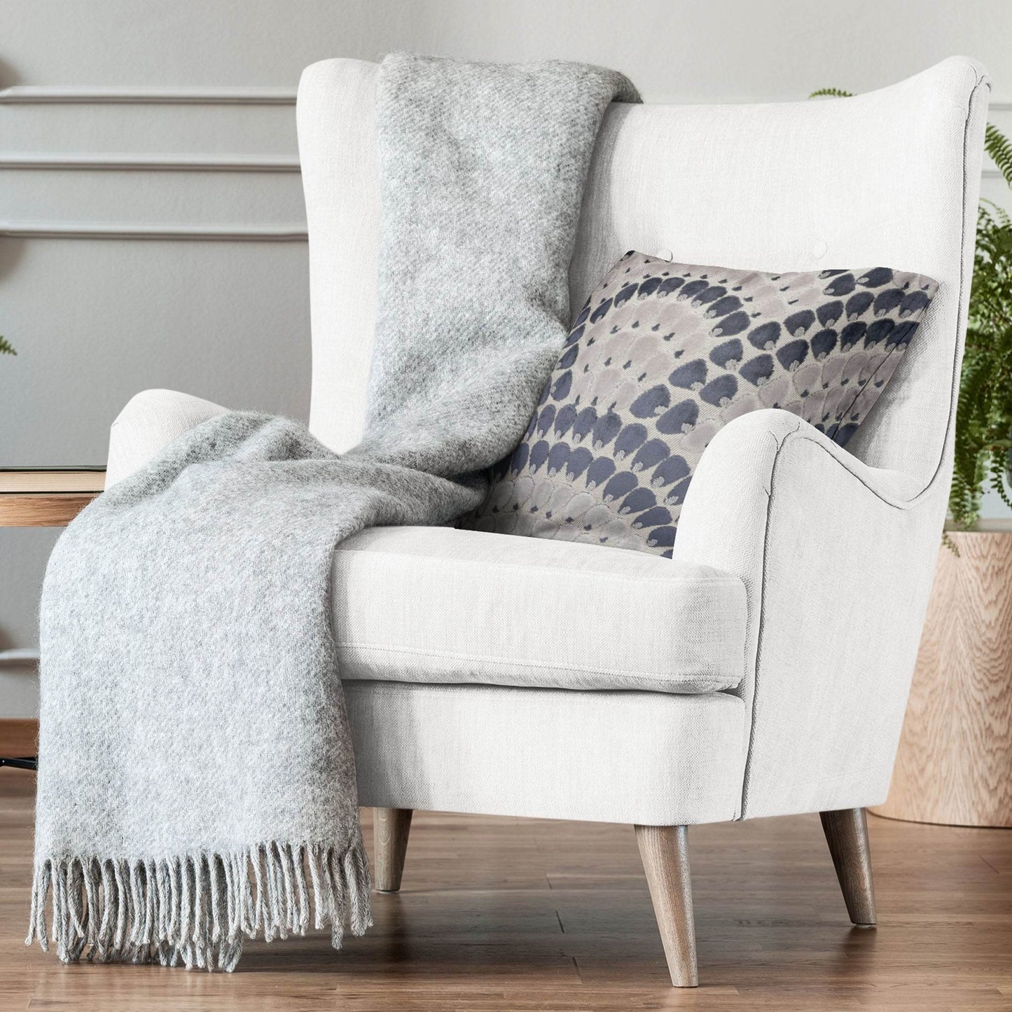 Plutus Sea Whisper Abstract Navy Taupe Velvet Luxury Throw Pillow - Plutus Brands