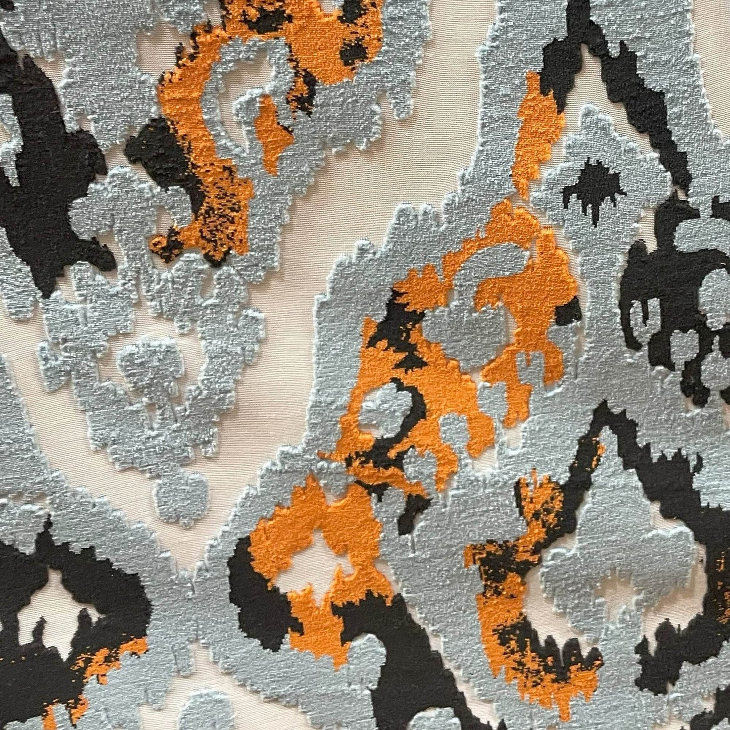 Plutus Tribal Harmony iKat Blue Orange Charcoal Velvet Luxury Throw Pillow - Plutus Brands
