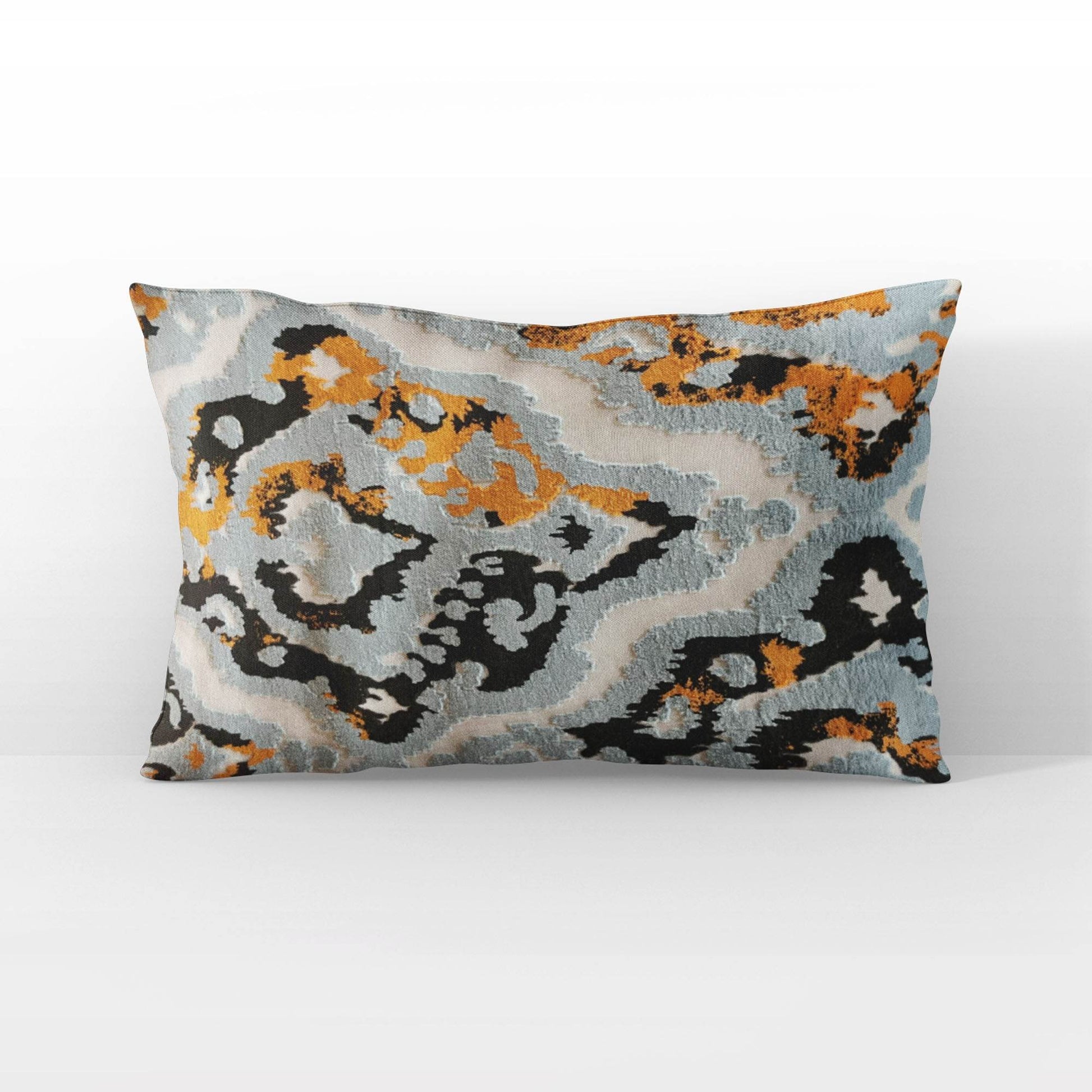 Plutus Tribal Harmony iKat Blue Orange Charcoal Velvet Luxury Throw Pillow - Plutus Brands