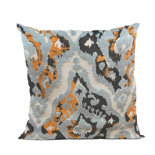 Plutus Tribal Harmony iKat Blue Orange Charcoal Velvet Luxury Throw Pillow - Plutus Brands