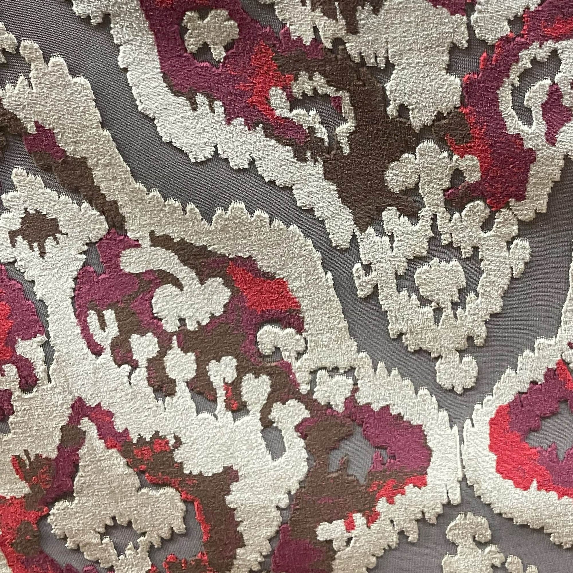 Plutus Tribal Harmony iKat Gray Burgundy Taupe Velvet Luxury Throw Pillow - Plutus Brands