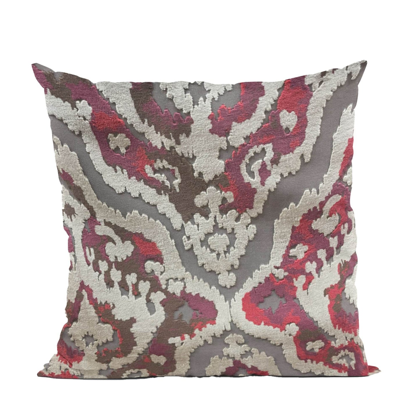 Plutus Tribal Harmony iKat Gray Burgundy Taupe Velvet Luxury Throw Pillow - Plutus Brands