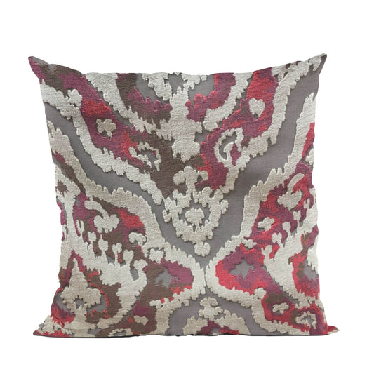 Plutus Tribal Harmony iKat Gray Burgundy Taupe Velvet Luxury Throw Pillow - Plutus Brands