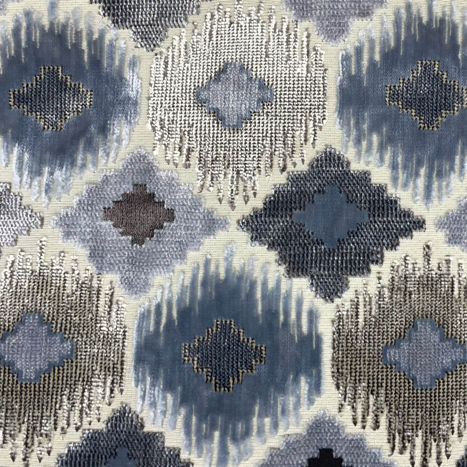 Plutus Indigo Jewel iKat Blue Gray Velvet Luxury Throw Pillow - Plutus Brands
