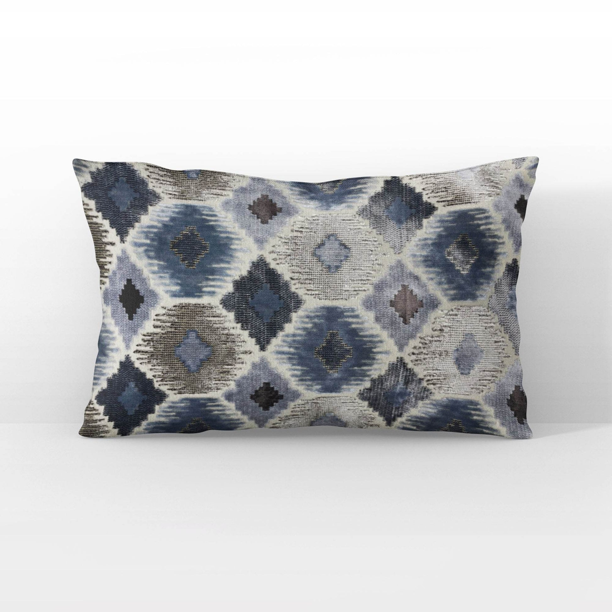 Plutus Indigo Jewel iKat Blue Gray Velvet Luxury Throw Pillow - Plutus Brands