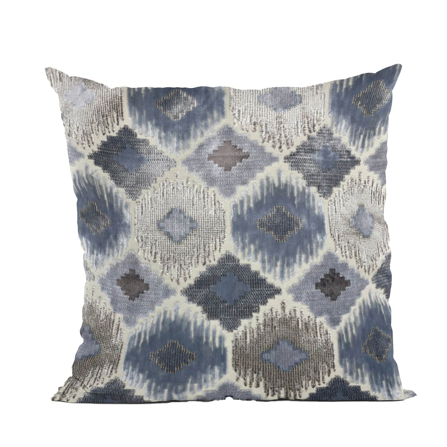 Plutus Indigo Jewel iKat Blue Gray Velvet Luxury Throw Pillow - Plutus Brands
