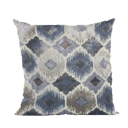 Plutus Indigo Jewel iKat Blue Gray Velvet Luxury Throw Pillow - Plutus Brands
