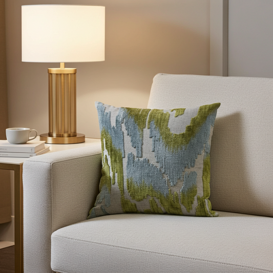 Plutus Velvet Glamour Blue, Citrine, Cream Handmade Luxury Pillow