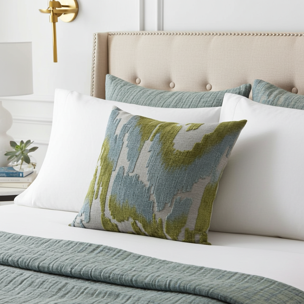 Plutus Velvet Glamour Blue, Citrine, Cream Handmade Luxury Pillow