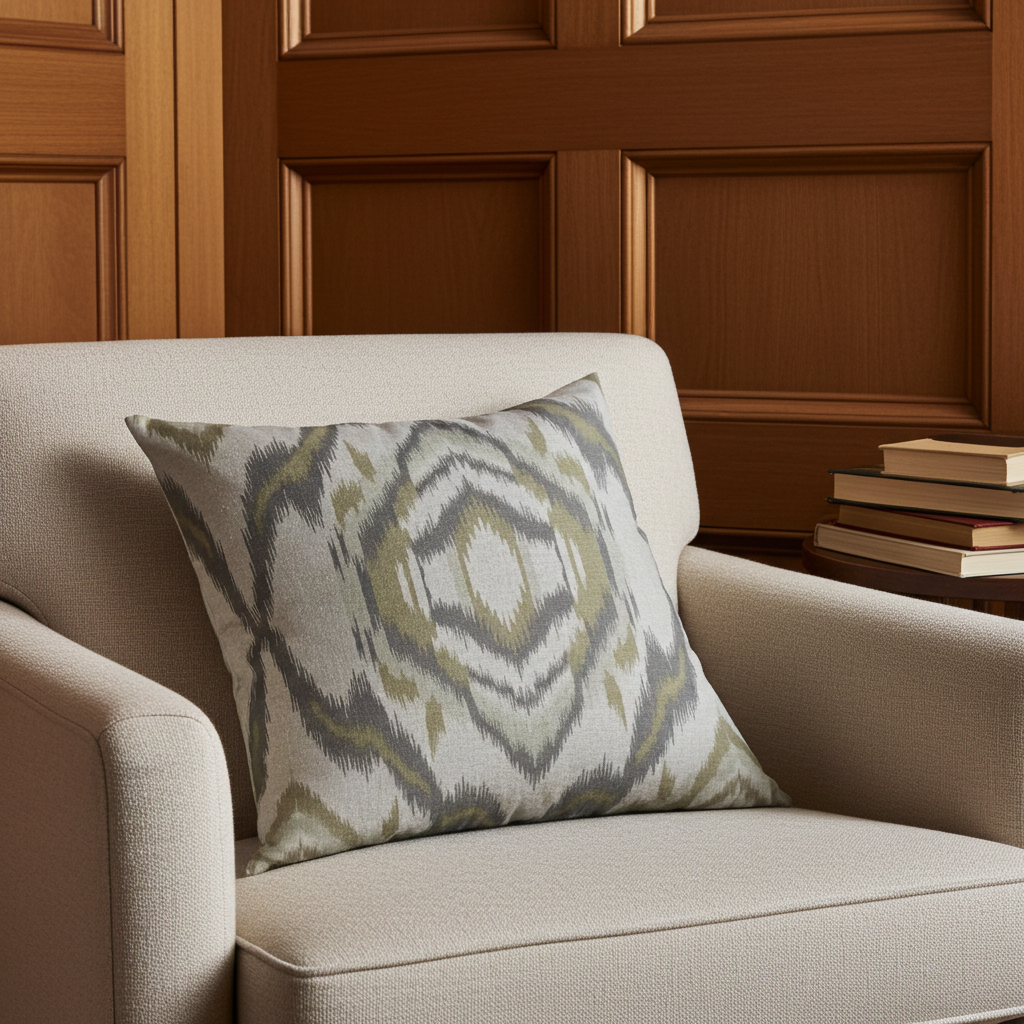 Plutus Ikat Dream Gray, Citrine Handmade Luxury Pillow