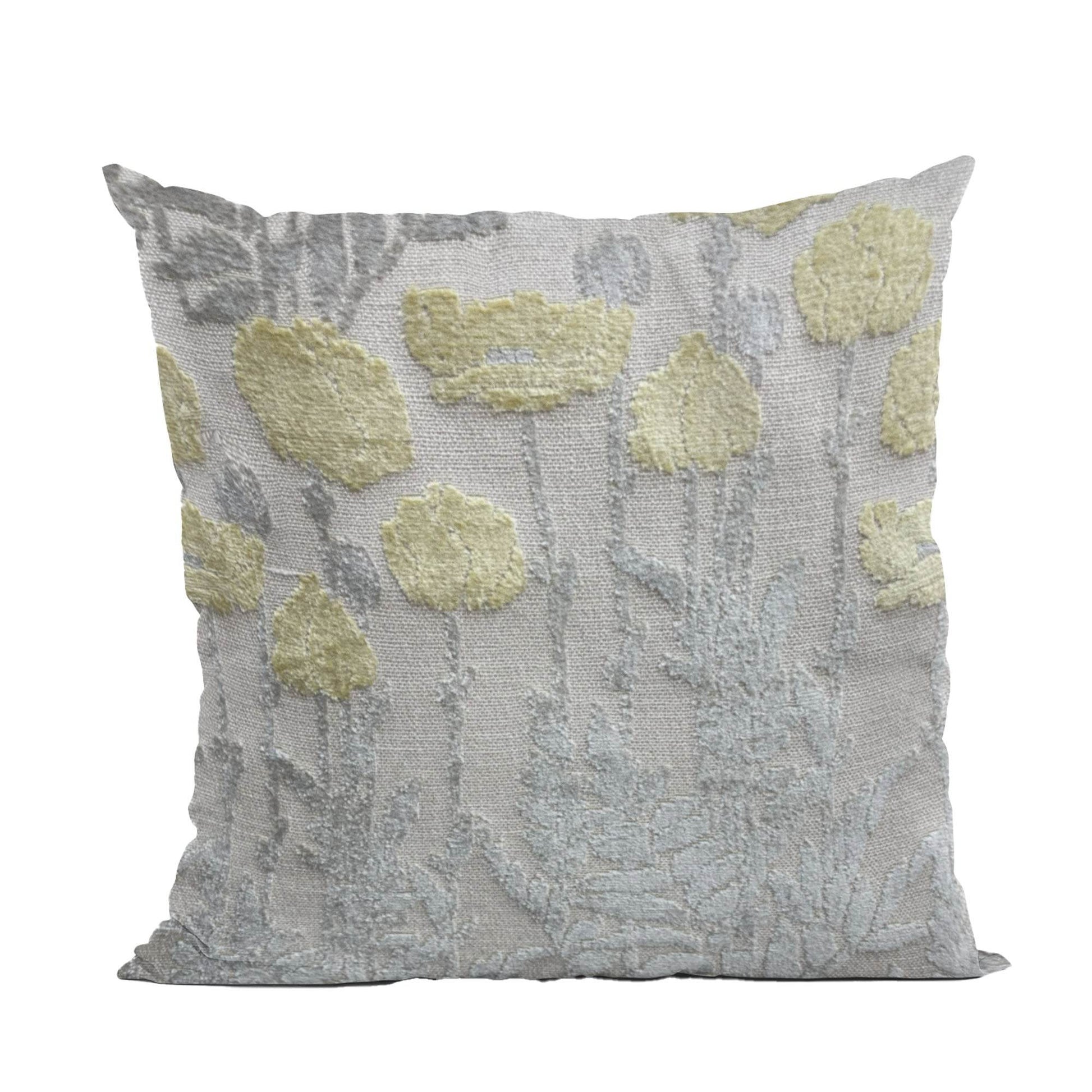 Plutus Enchanted Rose Floral Yellow Gray Velvet Luxury Throw Pillow - Plutus Brands