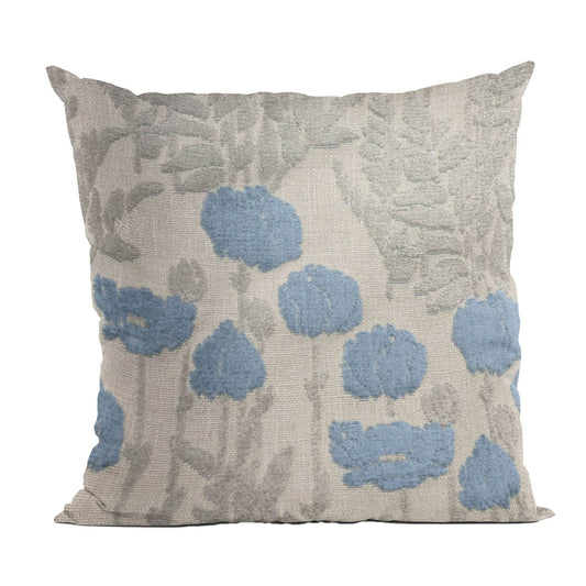 Plutus Enchanted Rose Floral Blue Gray Velvet Luxury Throw Pillow - Plutus Brands