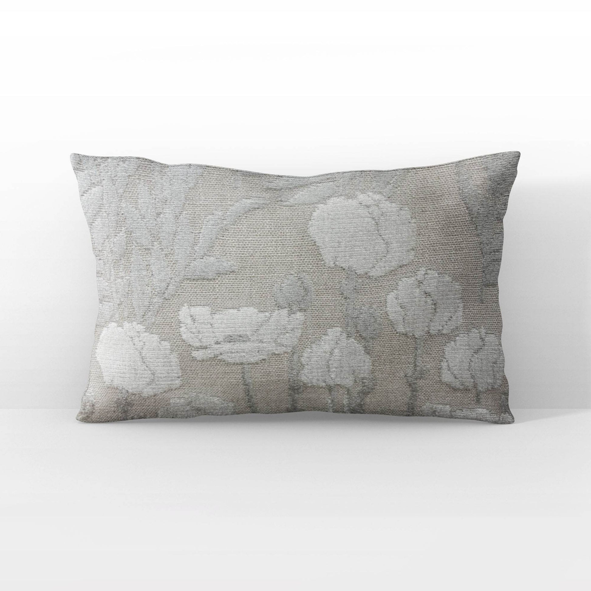 Plutus Enchanted Rose Floral White Gray Velvet Luxury Throw Pillow - Plutus Brands