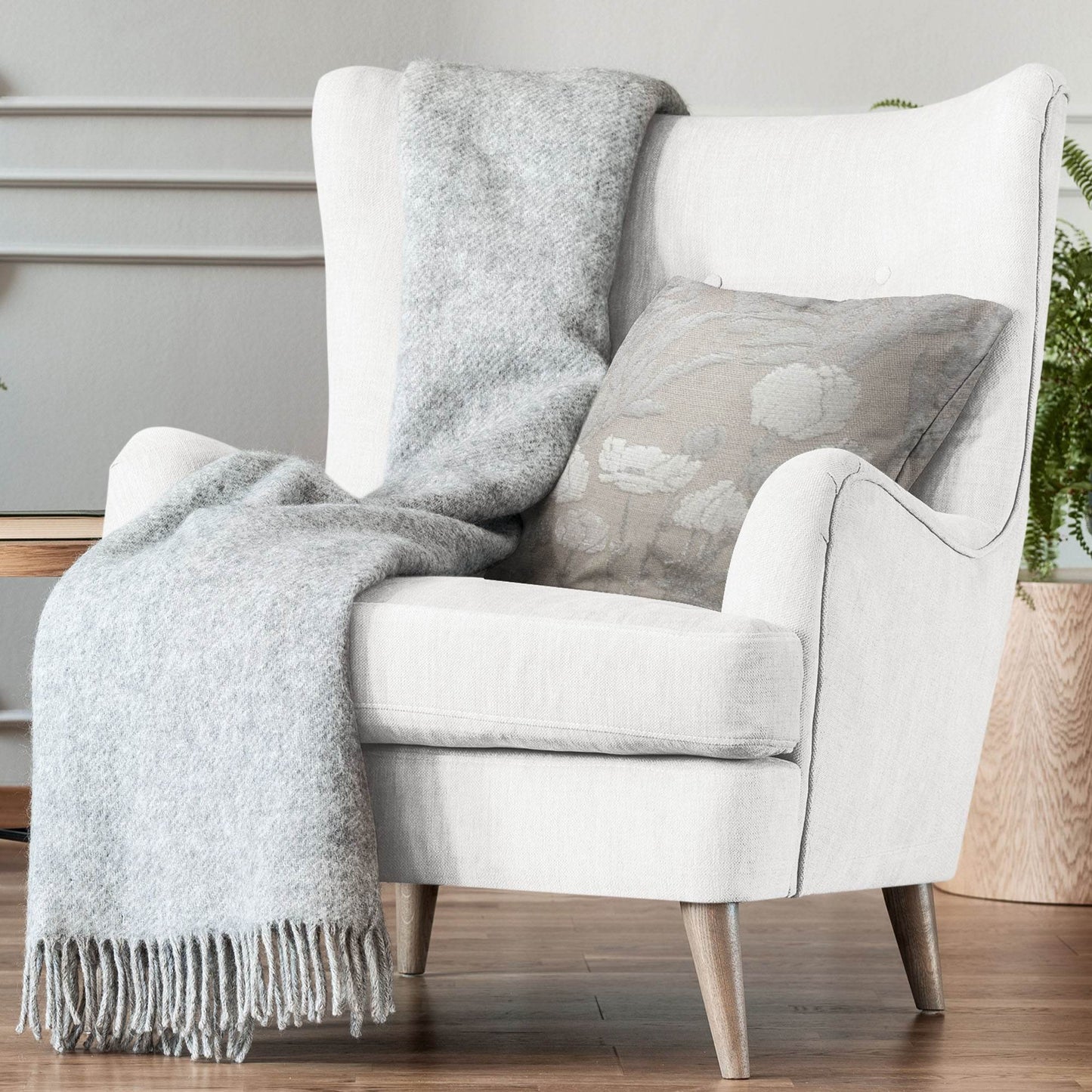 Plutus Enchanted Rose Floral White Gray Velvet Luxury Throw Pillow - Plutus Brands