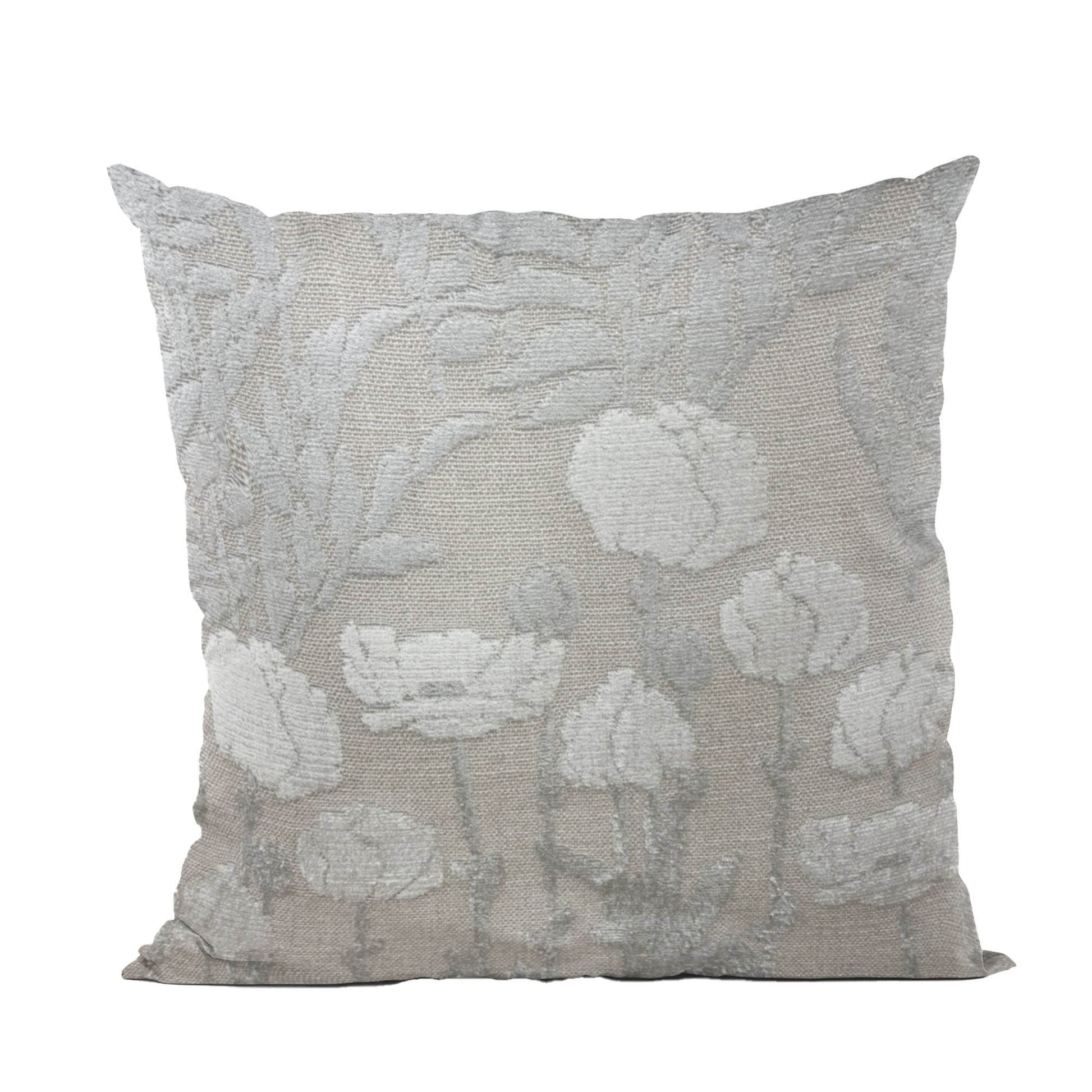 Plutus Enchanted Rose Floral White Gray Velvet Luxury Throw Pillow - Plutus Brands