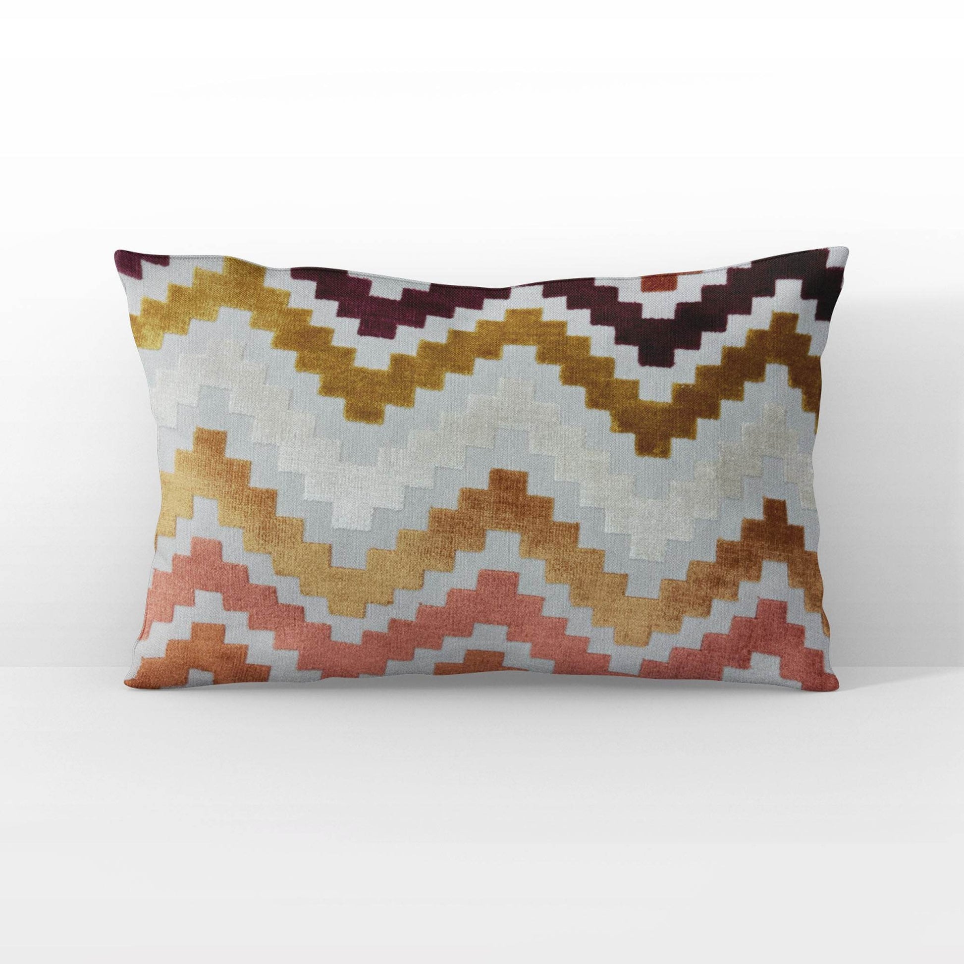 Plutus Opulence Zigzag Stripe Red Orange Gray Velvet Luxury Throw Pillow - Plutus Brands