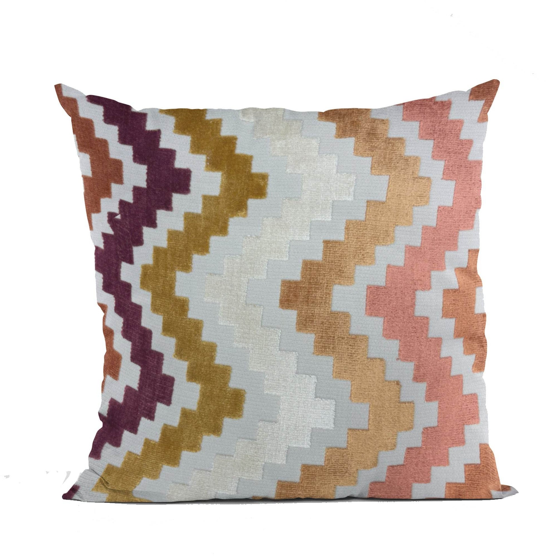 Plutus Opulence Zigzag Stripe Red Orange Gray Velvet Luxury Throw Pillow - Plutus Brands
