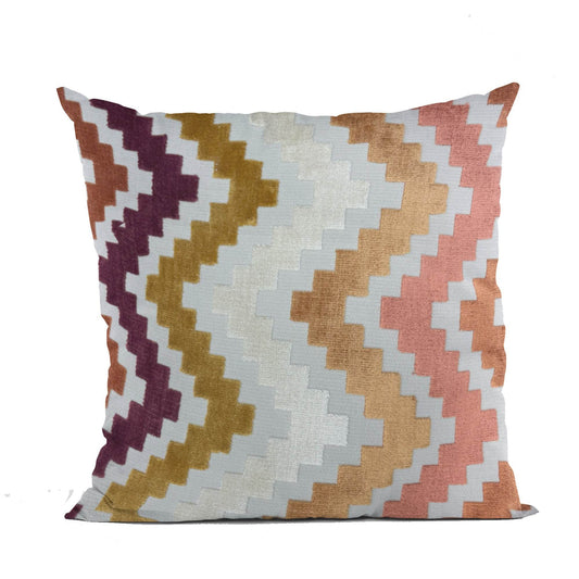 Plutus Opulence Zigzag Stripe Red Orange Gray Velvet Luxury Throw Pillow - Plutus Brands