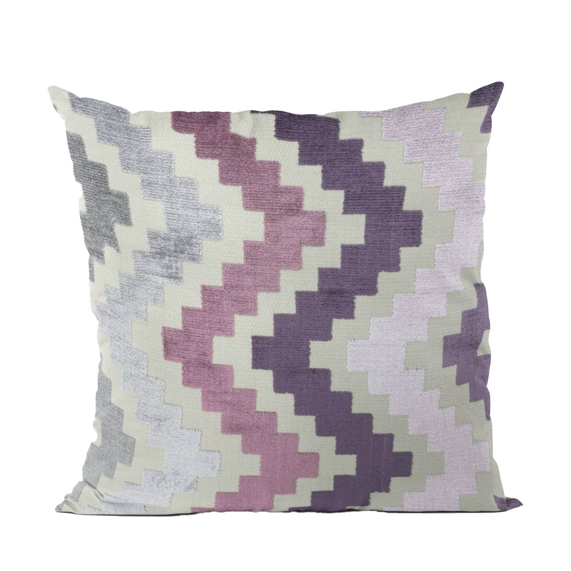 Plutus Opulence Zigzag Stripe Purple Pink Gray Velvet Luxury Throw Pillow - Plutus Brands