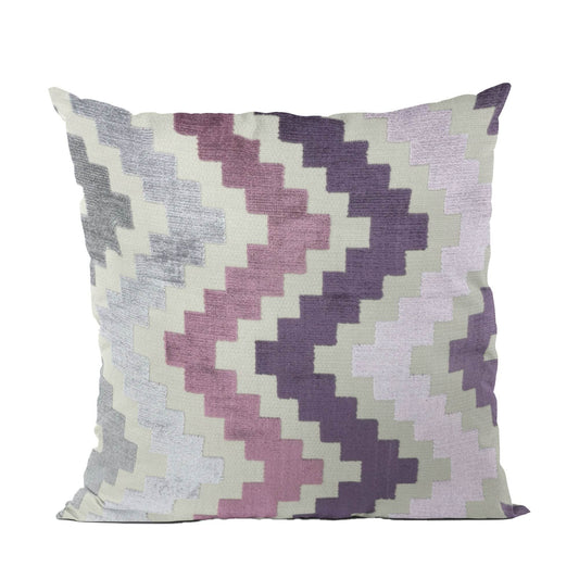 Plutus Opulence Zigzag Stripe Purple Pink Gray Velvet Luxury Throw Pillow - Plutus Brands