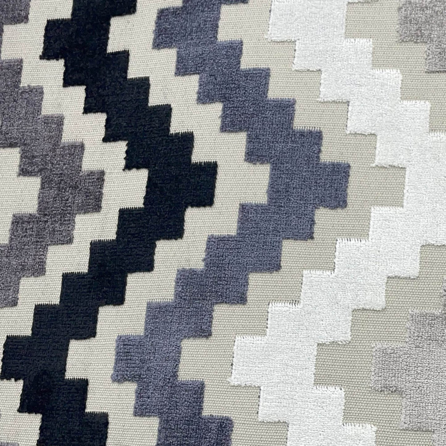 Plutus Opulence Zigzag Stripe Blue Black White Velvet Luxury Throw Pillow - Plutus Brands