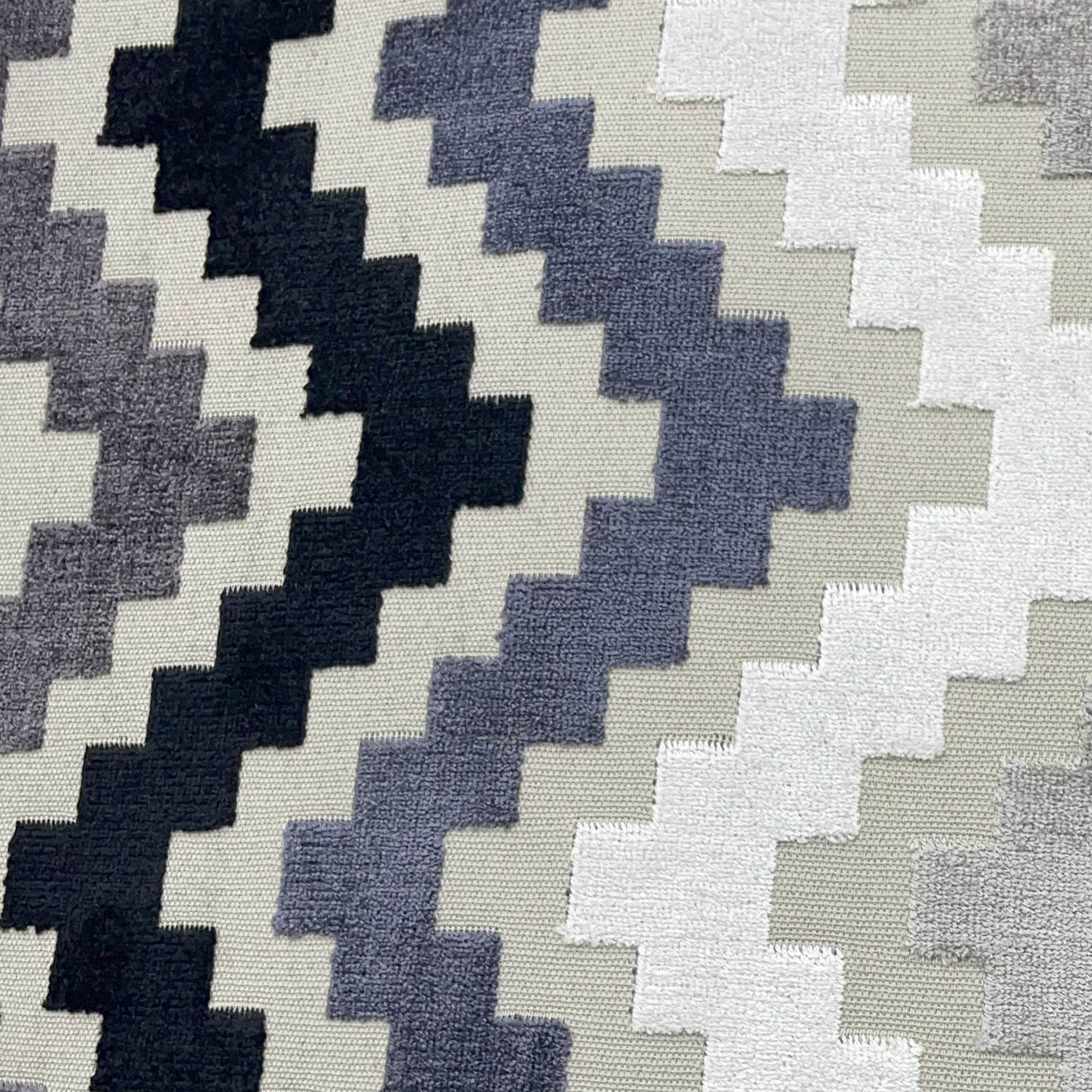 Plutus Opulence Zigzag Stripe Blue Black White Velvet Luxury Throw Pillow - Plutus Brands