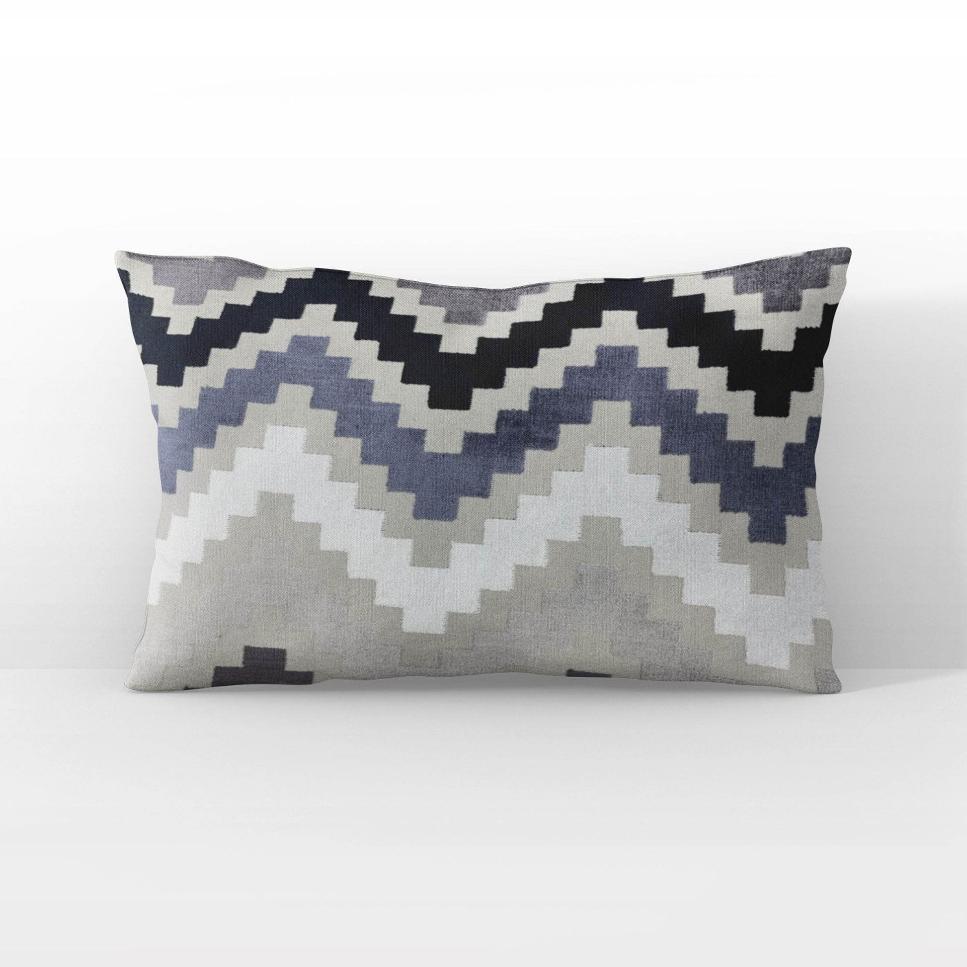 Plutus Opulence Zigzag Stripe Blue Black White Velvet Luxury Throw Pillow - Plutus Brands