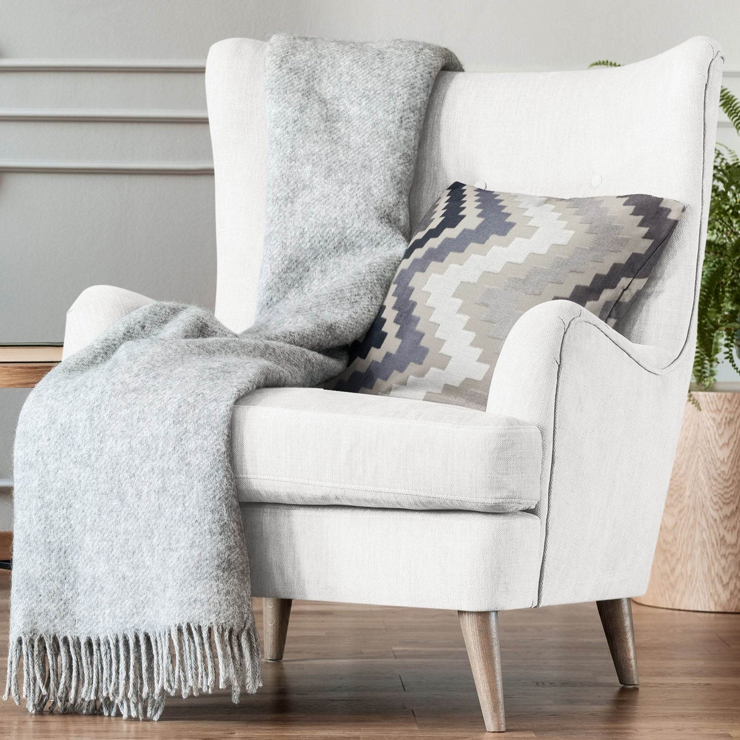 Plutus Opulence Zigzag Stripe Blue Black White Velvet Luxury Throw Pillow - Plutus Brands