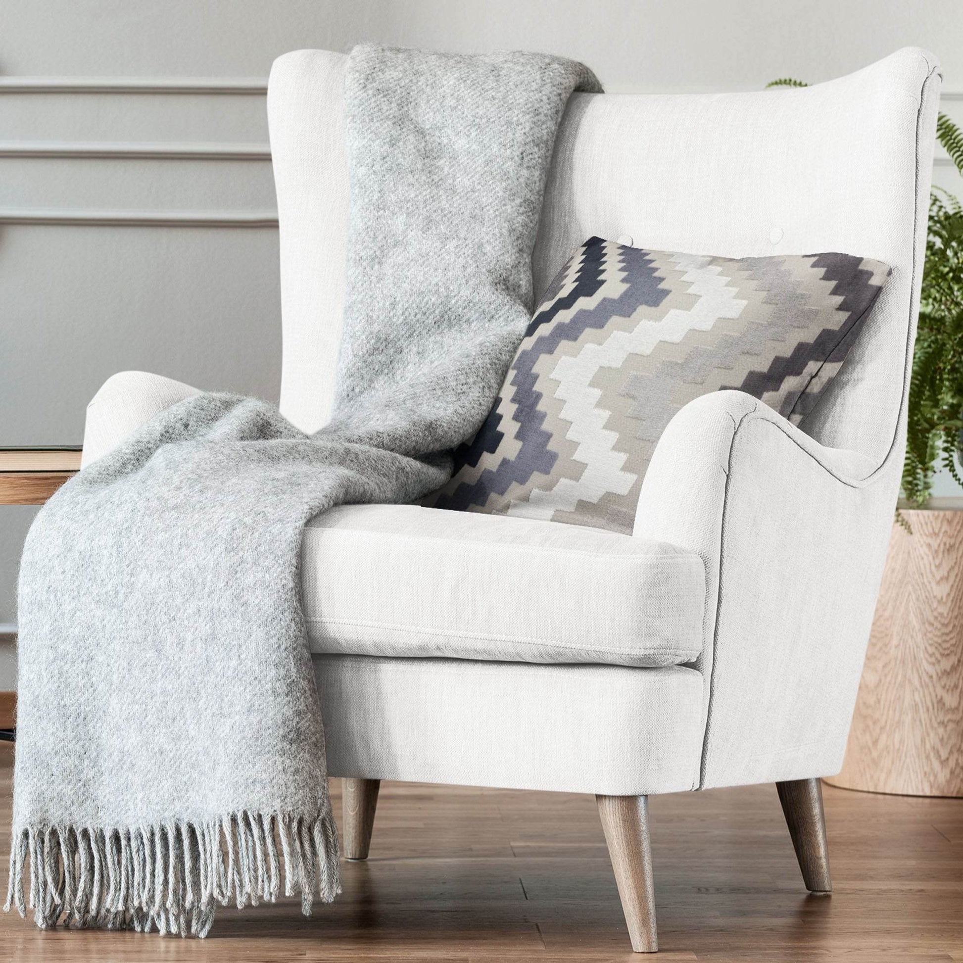 Plutus Opulence Zigzag Stripe Blue Black White Velvet Luxury Throw Pillow - Plutus Brands