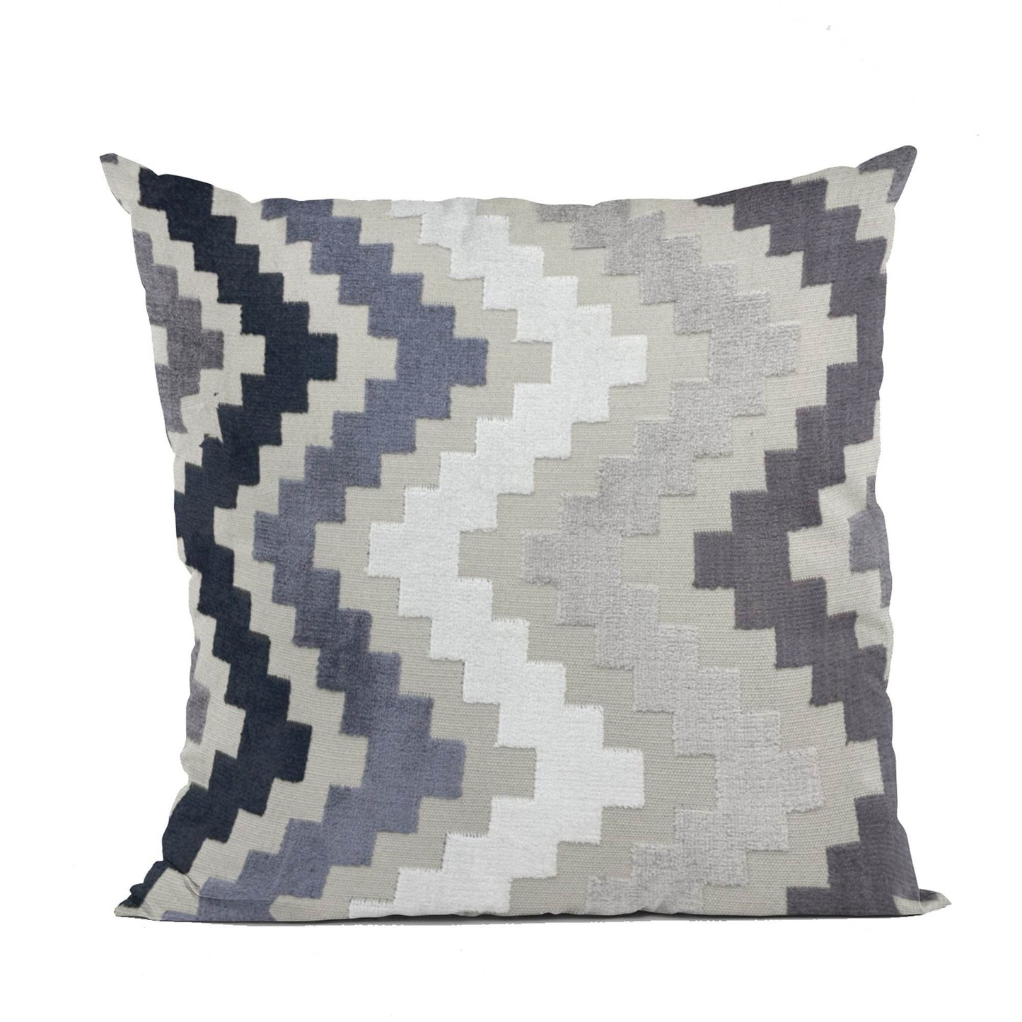 Plutus Opulence Zigzag Stripe Blue Black White Velvet Luxury Throw Pillow - Plutus Brands