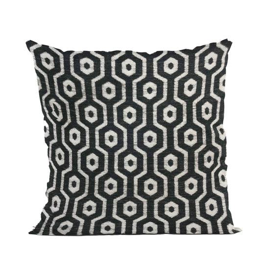Plutus Geometric Honeycomb Geometric Black White Velvet Luxury Throw Pillow - Plutus Brands