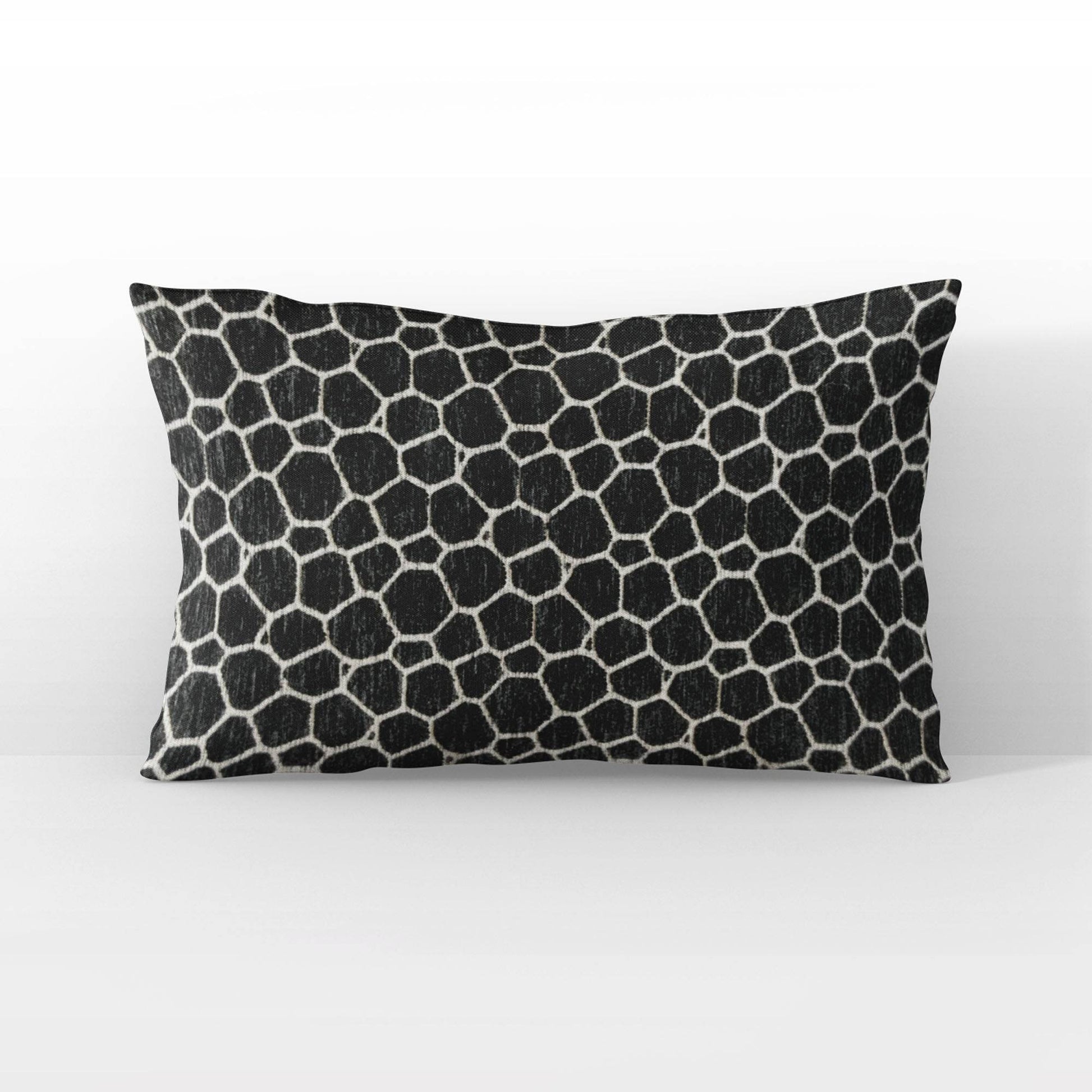 Plutus Opulence Hexagonal Geometric Black White Velvet Luxury Throw Pillow - Plutus Brands